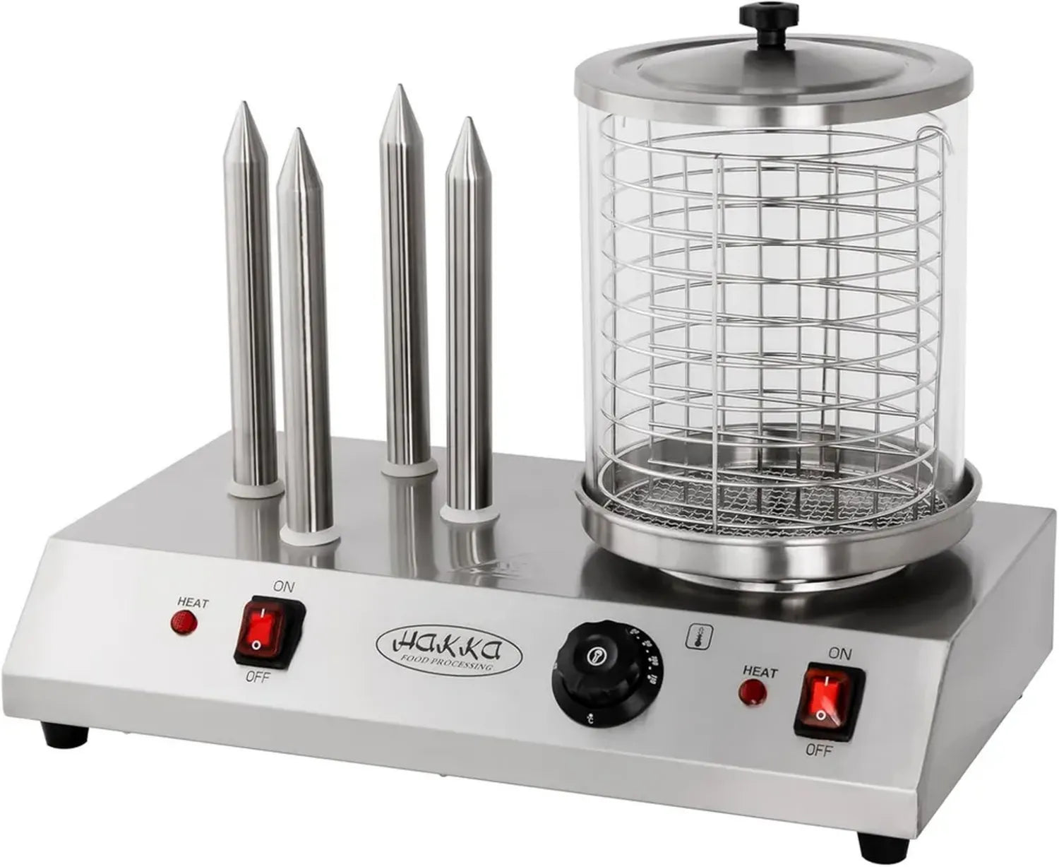 Appareil à Hot-Dogs Pro Hakka, Vapeur Électrique et Réchauffe-Pains, 4 Emplacements, 220V/960W