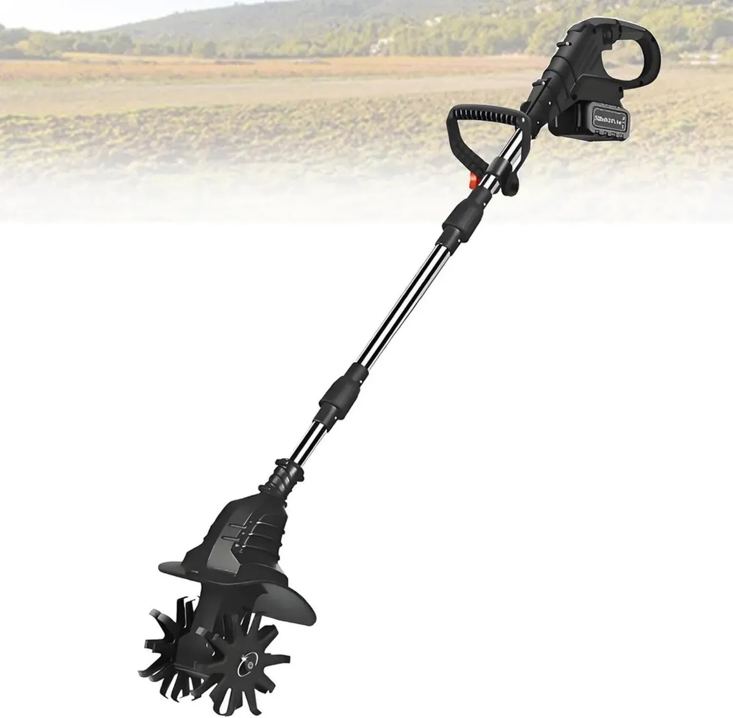 Motobineuse Électrique 21V, Compacte et Puissante, 270 Tr/Min, 1 à 2 Batteries Disponibles, Largeur 20 cm, Profondeur 25 cm, Idéale pour Jardin et Espaces Restreints, Noire, 4 Lames, 2 Batteries Incluses