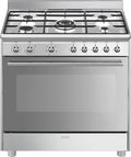Cuisinière 90x60 à 5 Feux avec Four et Ventilation Inox Smeg