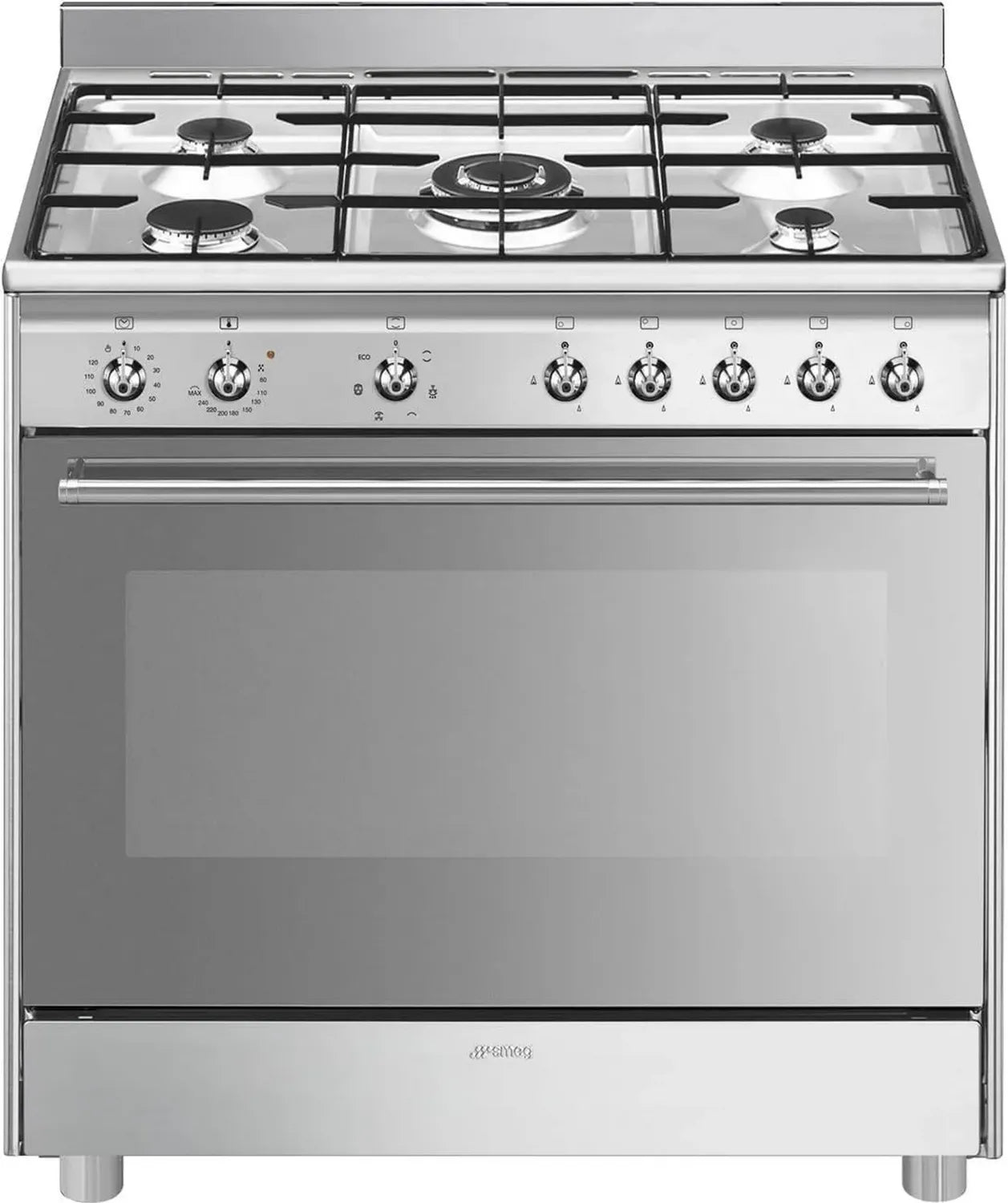 Cuisinière 90x60 à 5 Feux avec Four et Ventilation Inox Smeg
