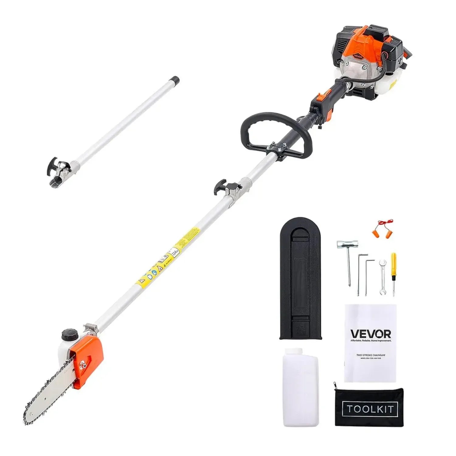 VEVOR Tronçonneuse Élagage Thermique 25 cc, Sans Fil à Essence, Manche Extensible 2-2,74 m, Lame 20,3 cm, Réservoir 650 ml