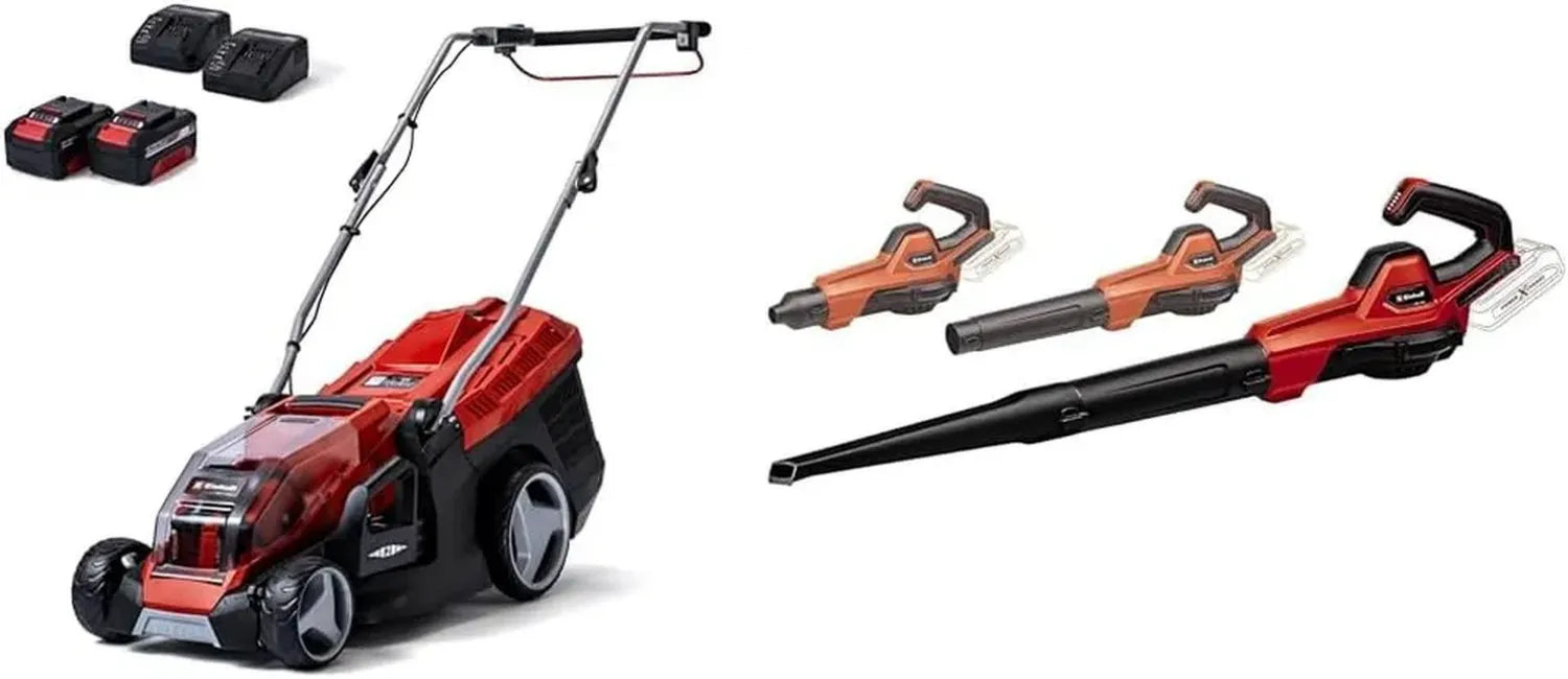 Tondeuse à Gazon sans Fil Einhell 36/36 Li avec Moteur Brushless et Souffleur GE-UB 18/250 Li (2 Batteries 4 Ah et 2 Chargeurs Inclus)