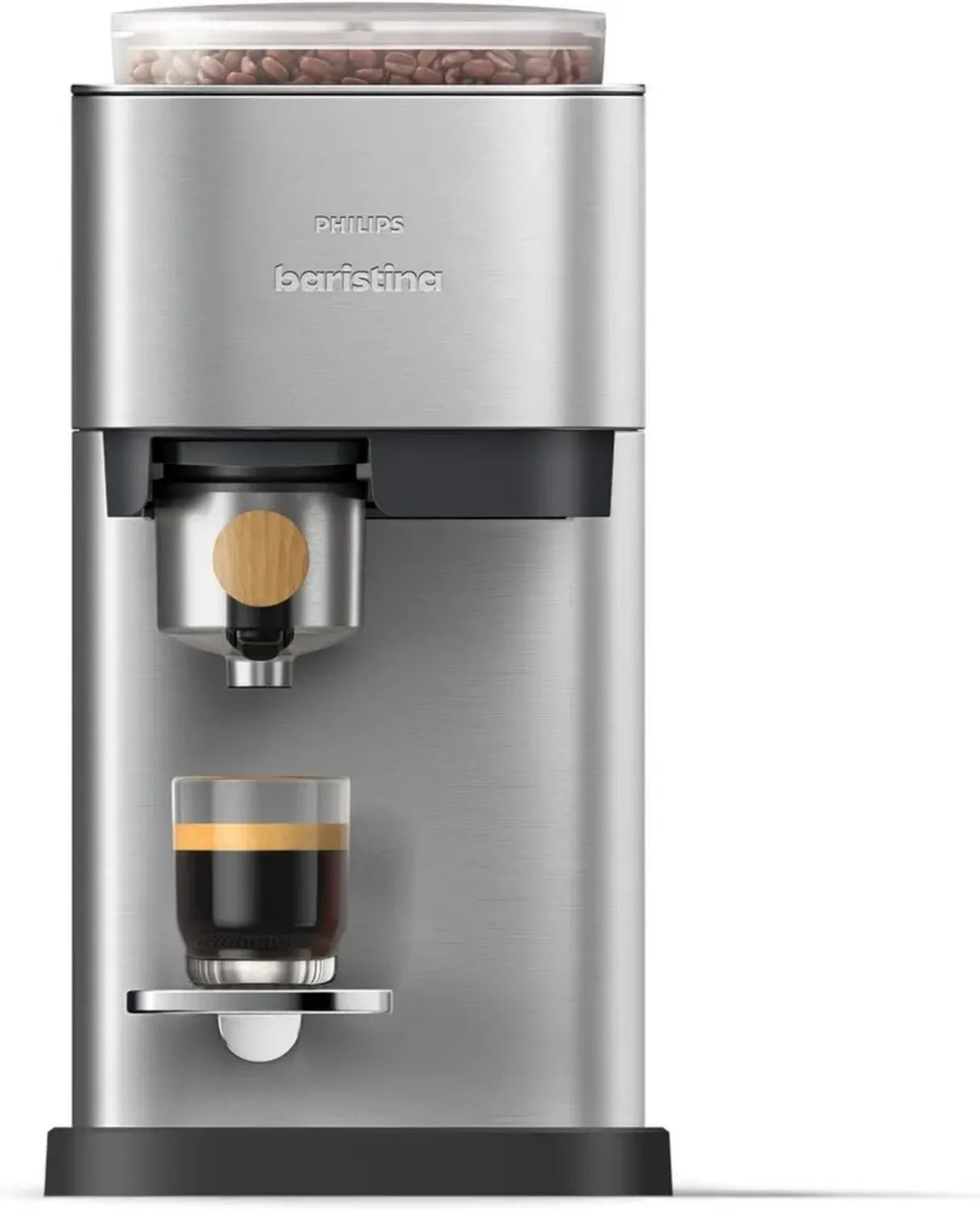 Philips Baristina Machine Espresso Métallique avec Porte-filtre en Frêne, 16 Bars, Nettoyage Facile, Format Compact, Prépare Espresso, Lungo, Café Glacé