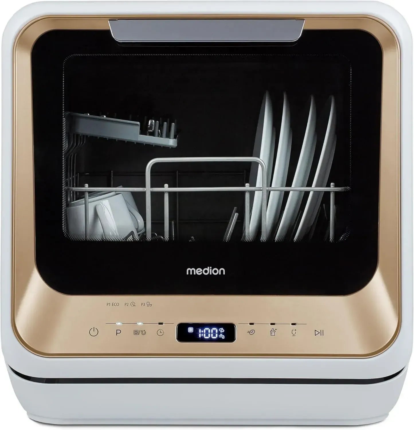Mini Lave-vaisselle MEDION DWT20, 2 Couverts, Autonome ou Raccordé, 6 Programmes, Départ Différé