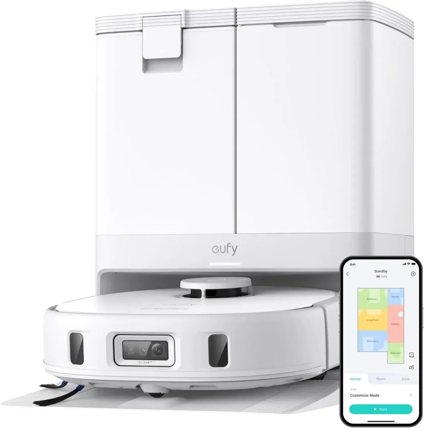 Aspirateur Robot eufy X10 Pro Omni avec Station Multifonction, Puissance 8 000 Pa, Évitement Intelligent des Obstacles (Blanc)