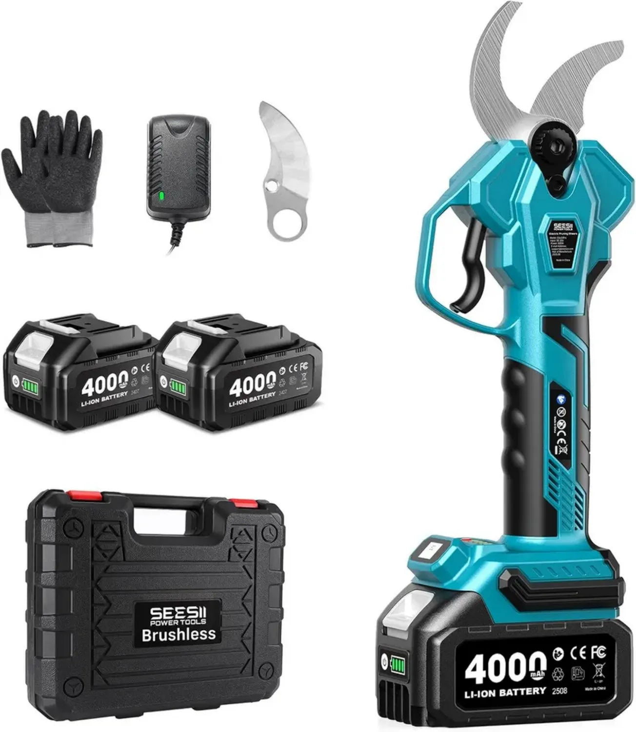 Secateur Électrique Sans Fil 40 mm, Batterie 4000mAh, Lame SK5, Écran LCD - Outils de Jardinage Professionnels