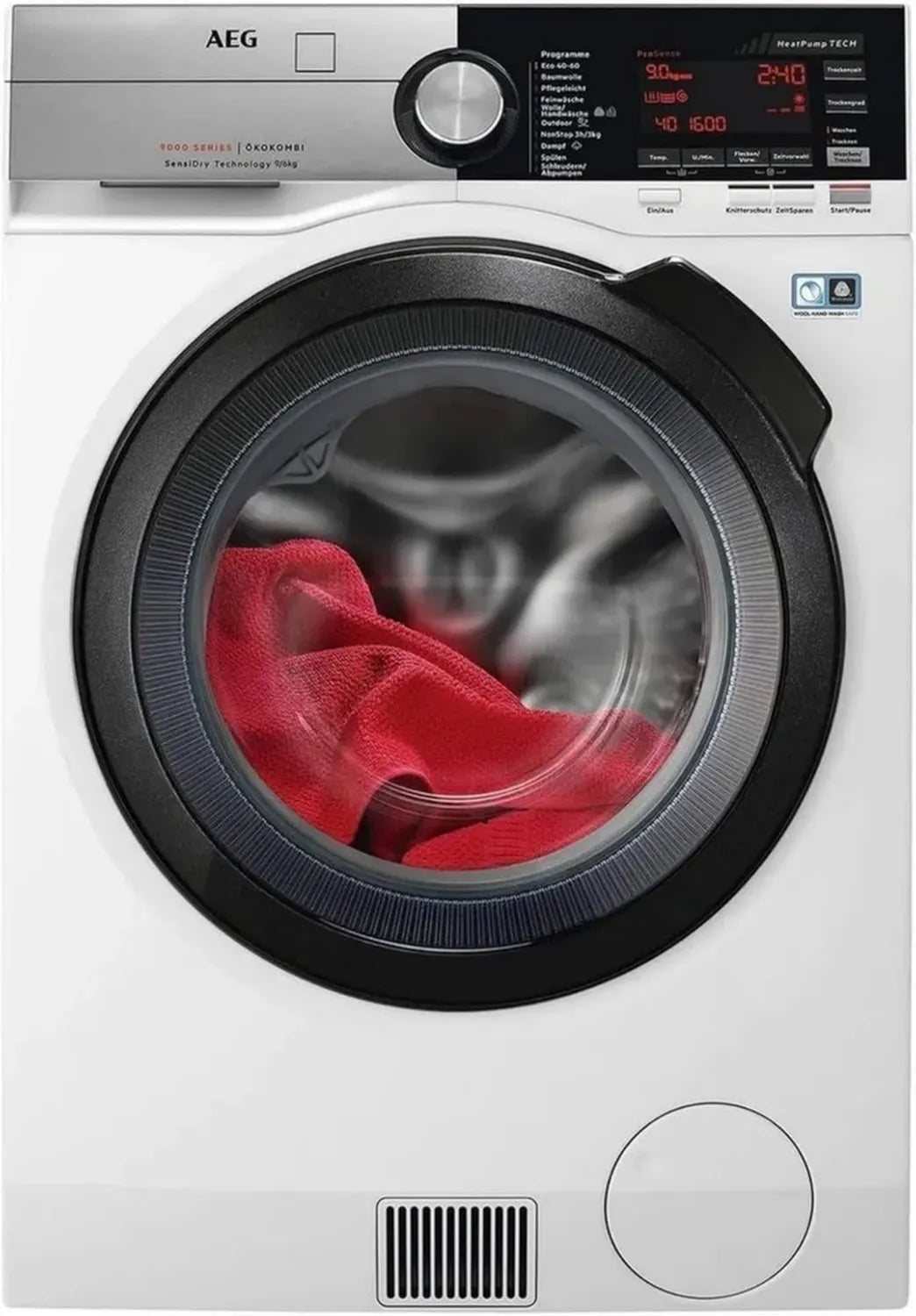 Lave-linge séchant AEG 6kg/9kg, 60cm, 1600 tr/min, ProSteam, SensiDry, sécurité enfant, contrôle de charge, ajout de linge, Aqua Control, blanc