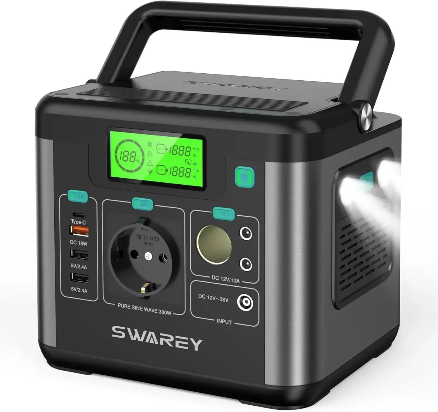 Générateur Électrique Portable 300W, Batterie 220V Silencieuse, Ports AC/USB/Type-C/QC 3.0