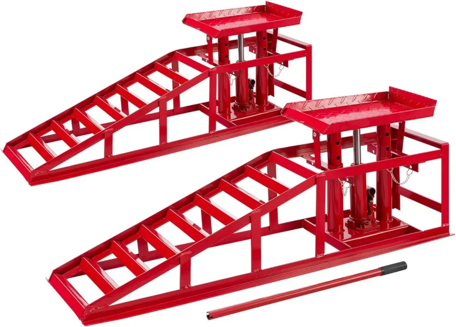 Rampes d'Accès Arebos avec Cric Hydraulique 2T - Élévateur Auto XXL Sécurisé, Largeur 257 mm, Hauteur Réglable, Rouge