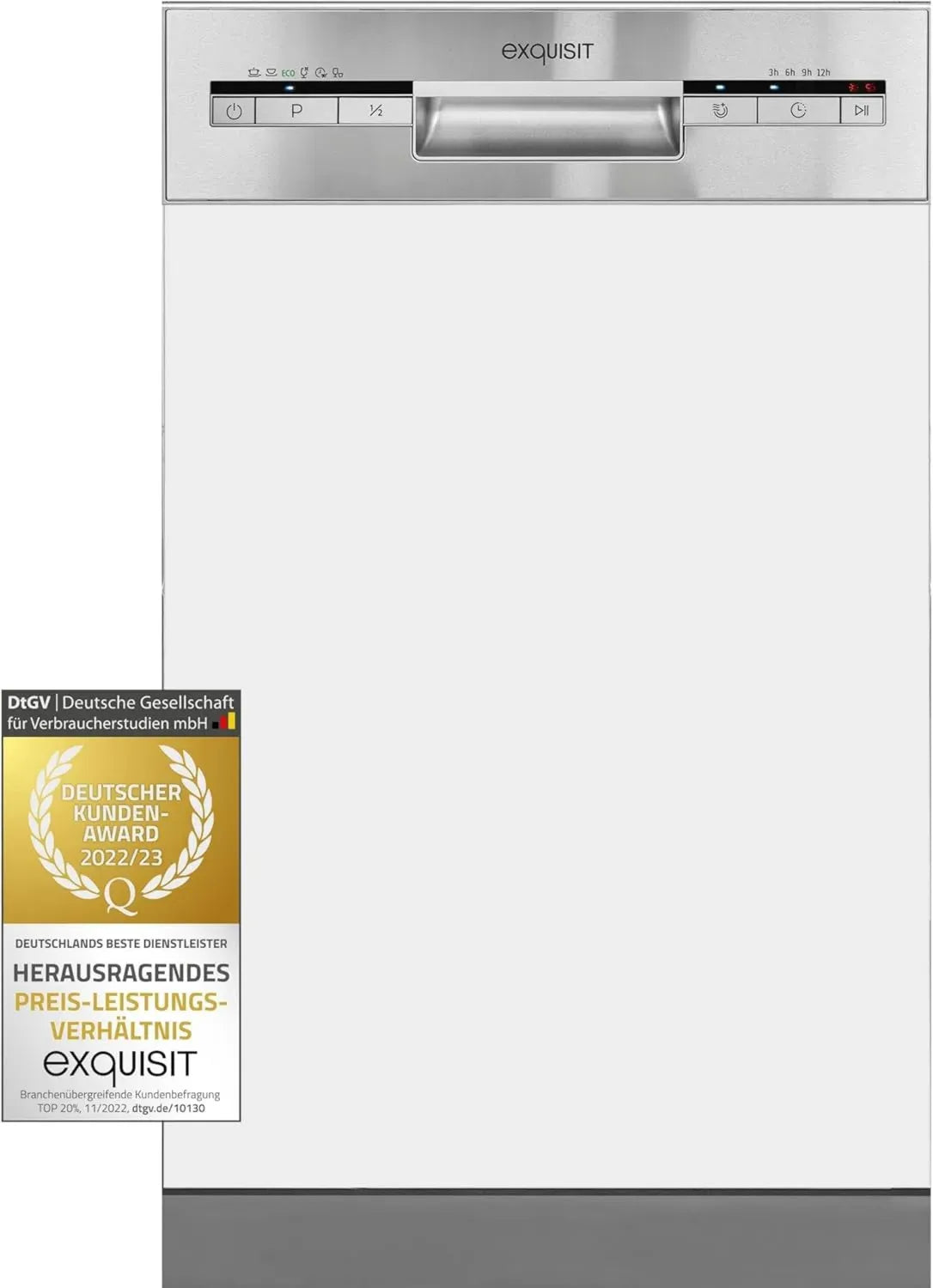 Lave-vaisselle encastrable 45 cm Exquisit Inox, 9 couverts, LED, modèle EGSP1009-EB-030E