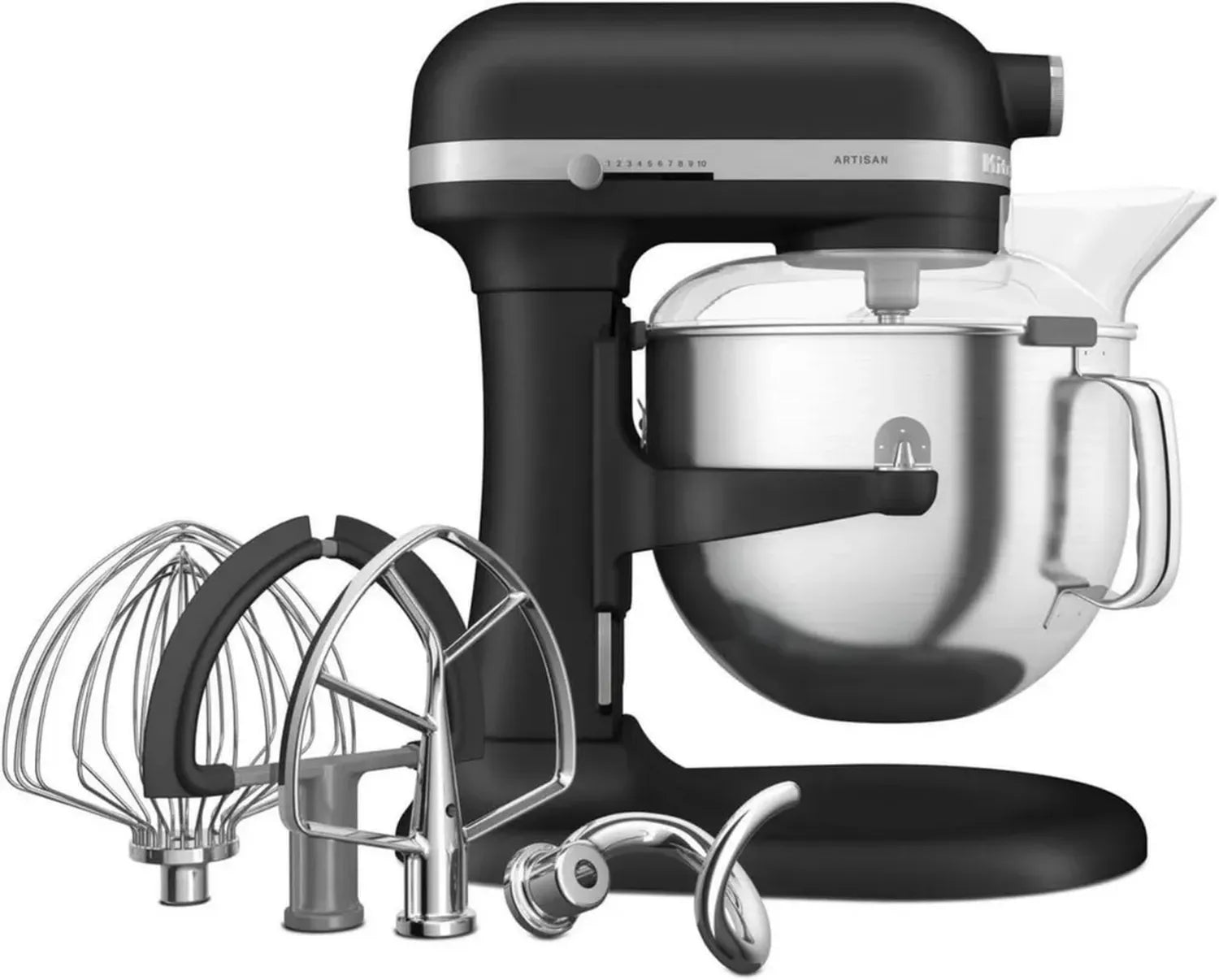 Robot Pâtissier KitchenAid Artisan avec Bol Relevable, 6,6 L, Accessoires Inclus, Couleur Truffe Noire
