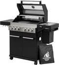 Station de Barbecue à Gaz Hektor 4B-S avec 4 Brûleurs, Réchaud Latéral et Infrarouge, 22,2 kW, Chariot Noir/Argent