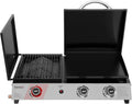 Barbecue à Gaz Portable 3 Brûleurs Royal Gourmet, Plancha et Grille Émaillées 3-en-1 avec Couvercle, 8,5 kW pour Camping en Plein Air, Noir
