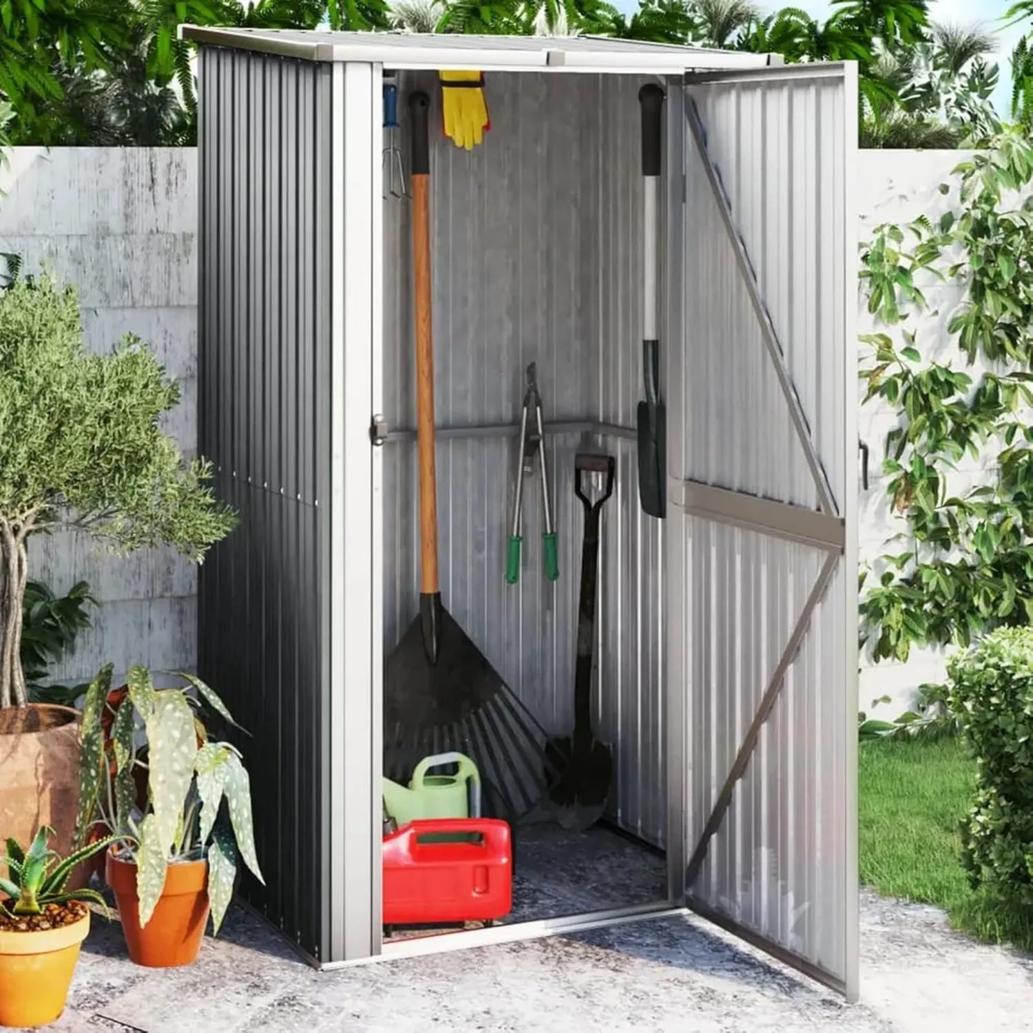 Cabanon de jardin en acier galvanisé gris 118,5x97x209,5 cm, maison préfabriquée