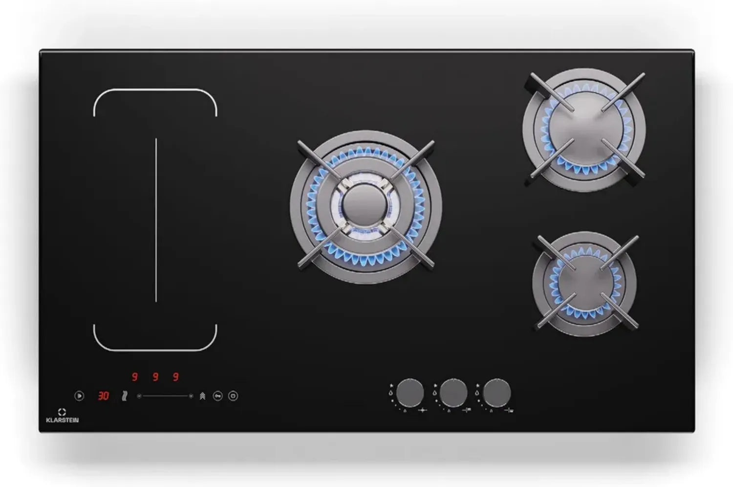 Klarstein MultiChef Plaque de Cuisson 5 Zones, Induction et Gaz, Flexzone, Stop&Go, Minuterie, Fonte, Noir, 87,5 cm