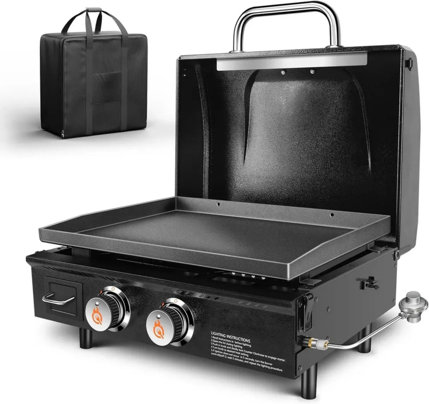 Plancha à Gaz Portable 2 Feux avec Couvercle - Barbecue Propane Transportable - Surface Antiadhésive - 48 000 BTU