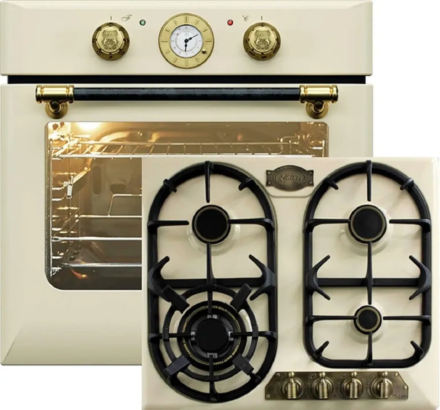 Four électrique encastrable rétro avec plaque de cuisson gaz, 68 L, 10 fonctions, 60 cm, ivoire