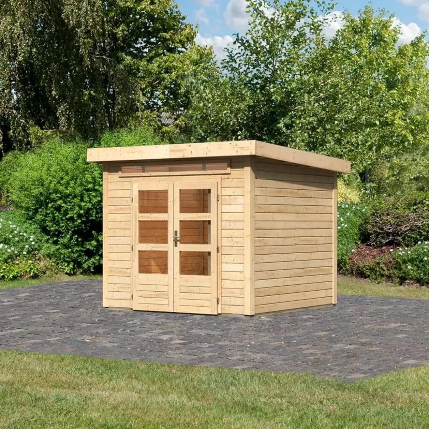 Abri de Jardin en Bois Épicéa Nordique 5,95m² avec Double Porte Vitrée et Lucarne