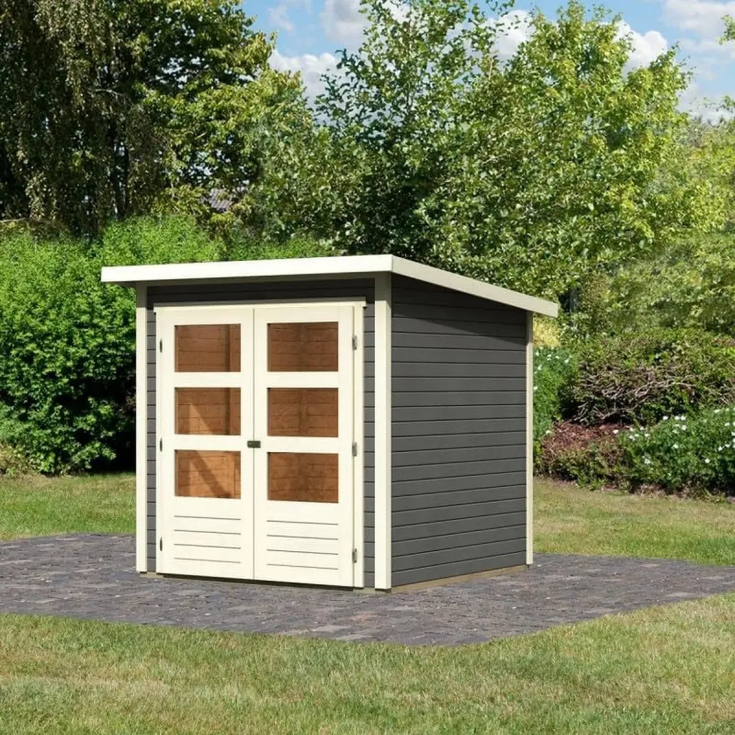 Abri de Jardin en Bois Massif avec Double Porte Vitrée, Toit Plat et Plancher Optionnel