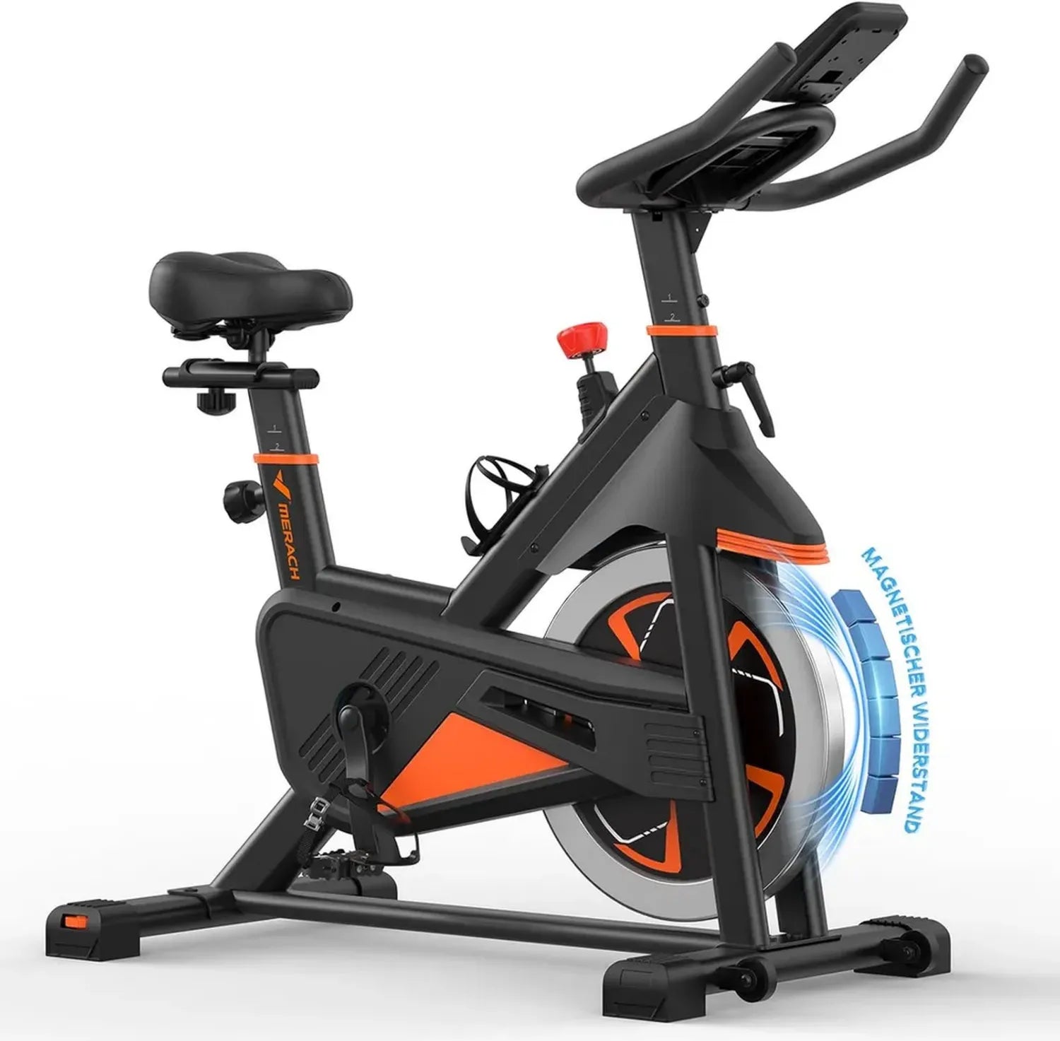 Vélo de Fitness MERACH Silencieux avec Résistance Magnétique et Siège Confortable, Écran LCD et Support Tablette, Compatible avec Application pour Cardio-training