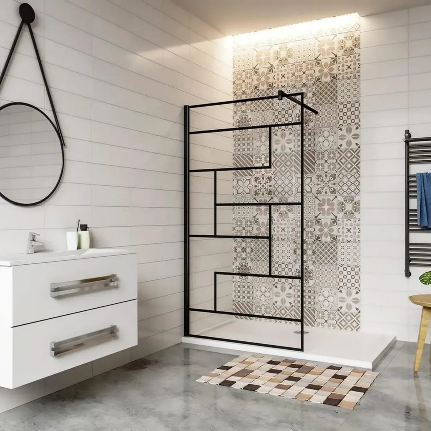AICA Paroi de Douche Italienne 120x200cm, Verre Anticalcaire 8mm, Style Moderne, Barre de Fixation Noire 90cm