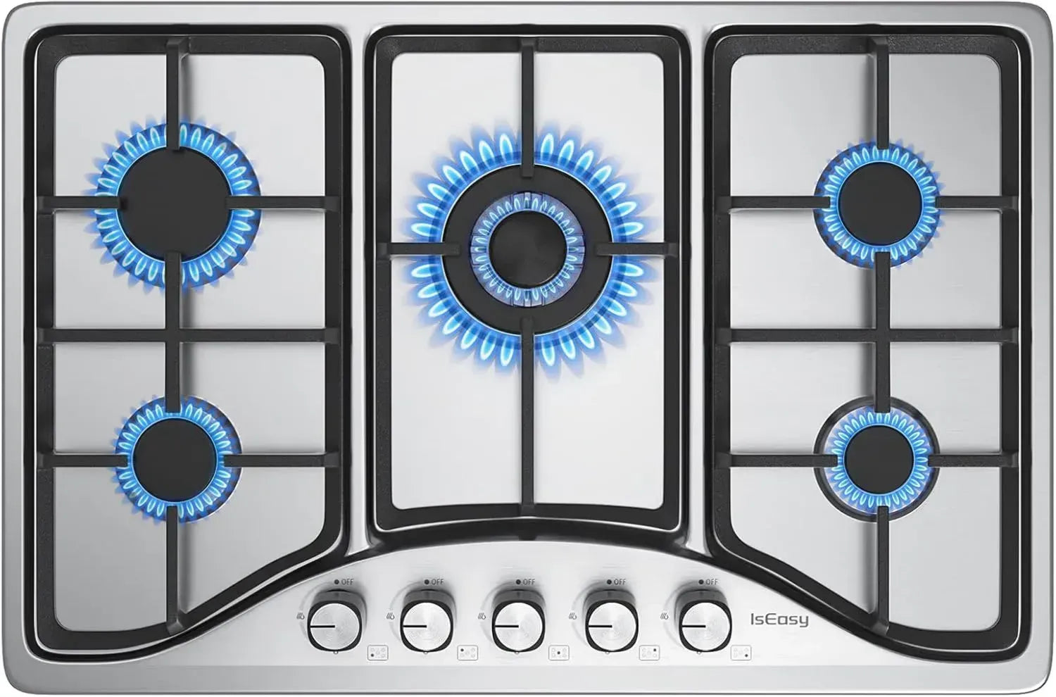 Table de Cuisson à Gaz 5 Feux en Acier Inoxydable avec Brûleurs Efficaces